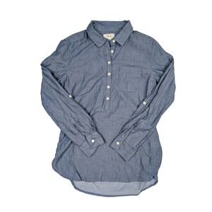 Per Se Blue Chambray Cotton 1/2 Button-Up Long‎ Sleeve Shirt Women's Size Small